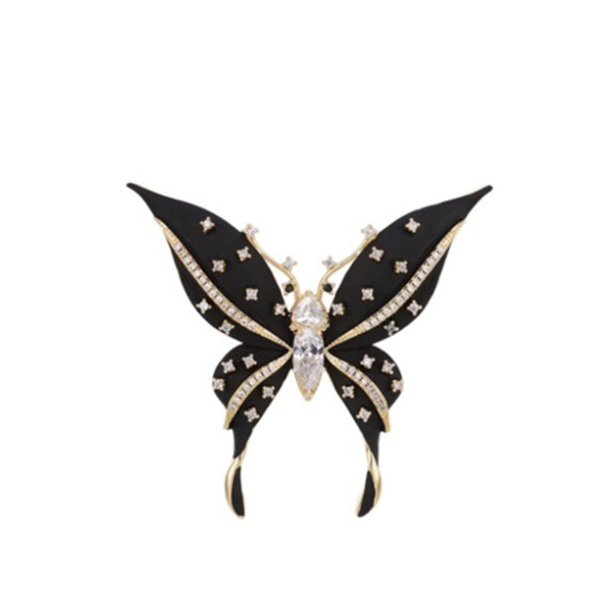 Black Premium Butterfly Gold Plated CZ Copper Anti Tarnish Brooch Bulk