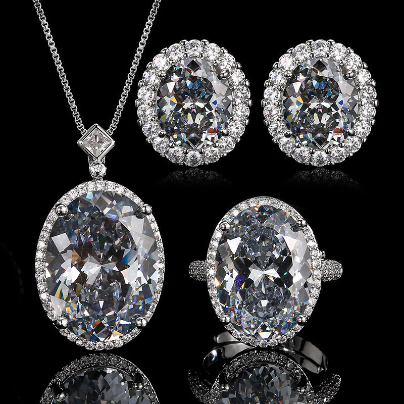Black Elegant Oval Cut Silver Plated CZ Copper Necklace Combo Set Bulk Main image