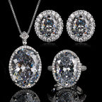Black Elegant Oval Cut Silver Plated CZ Copper Necklace Combo Set Bulk