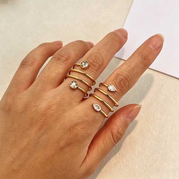 Gold Spiral Wrap Cubic Zirconia Copper Adjustable Ring For Women Bulk Main image