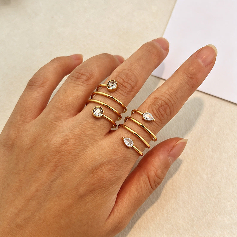 Gold Spiral Wrap Cubic Zirconia Copper Adjustable Ring For Women Bulk