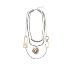 Stylish Dual Tone Layered Lock Charm Gold Silver Plated Necklace Bulk