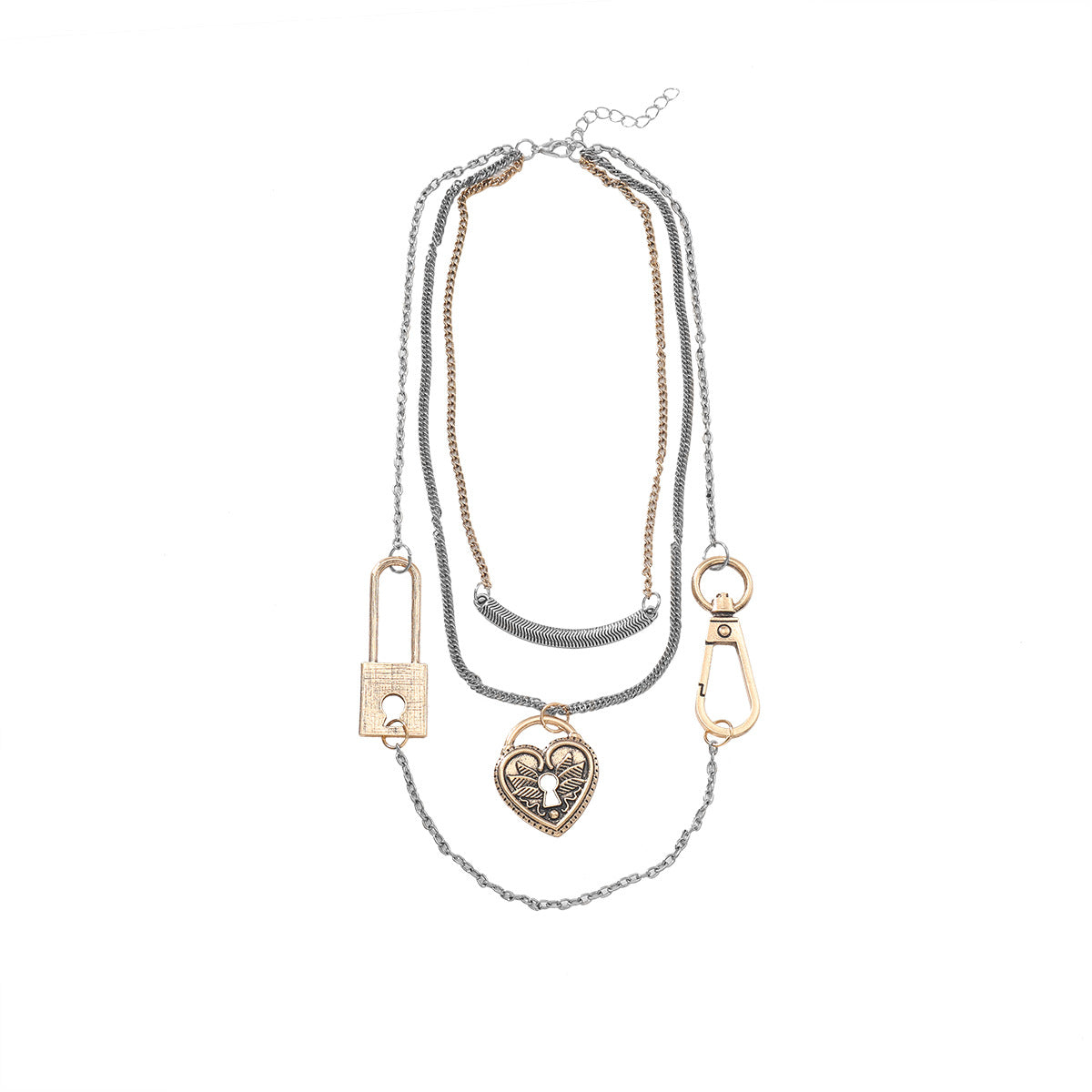 Stylish Dual Tone Layered Lock Charm Gold Silver Plated Necklace Bulk