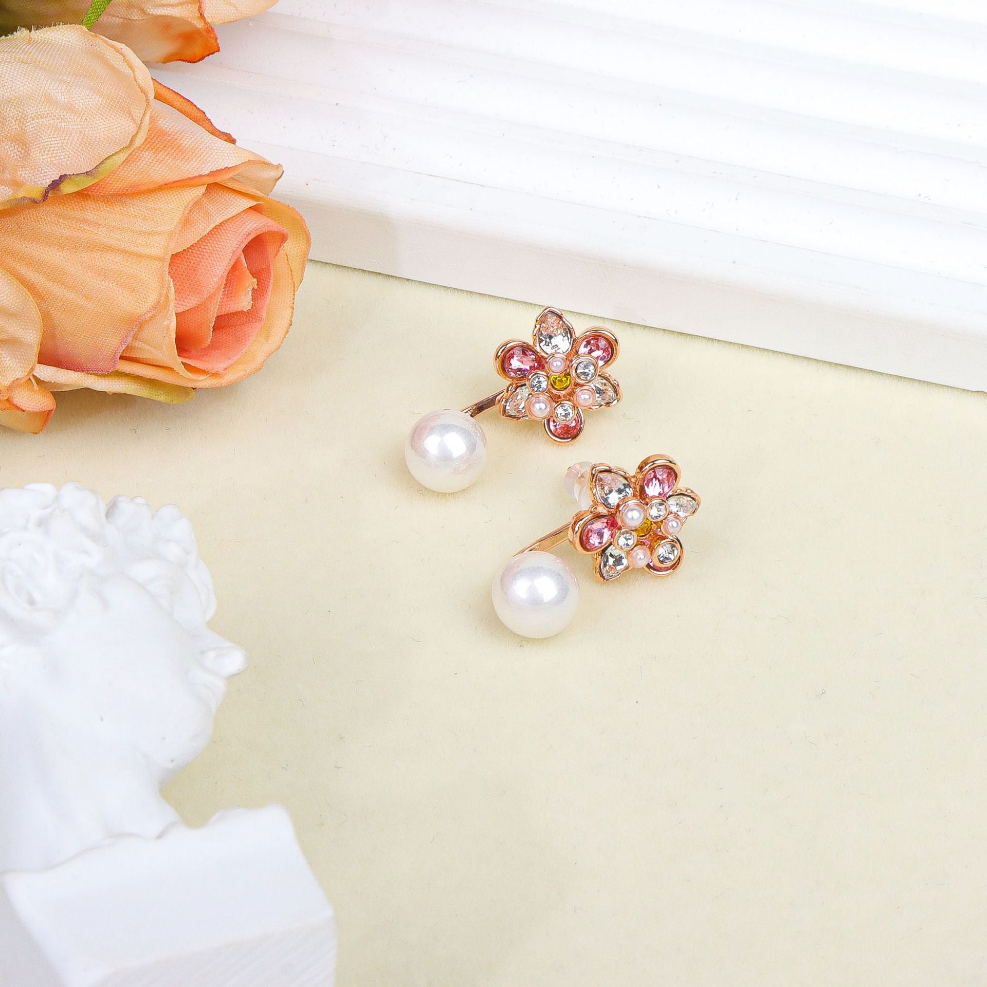 Elegant Daisy Flower Rose Gold Plated CZ Copper Necklace Combo Set Bulk