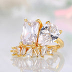 Sparkling Statement Geometric Gold CZ Copper Anti Tarnish Ring Bulk