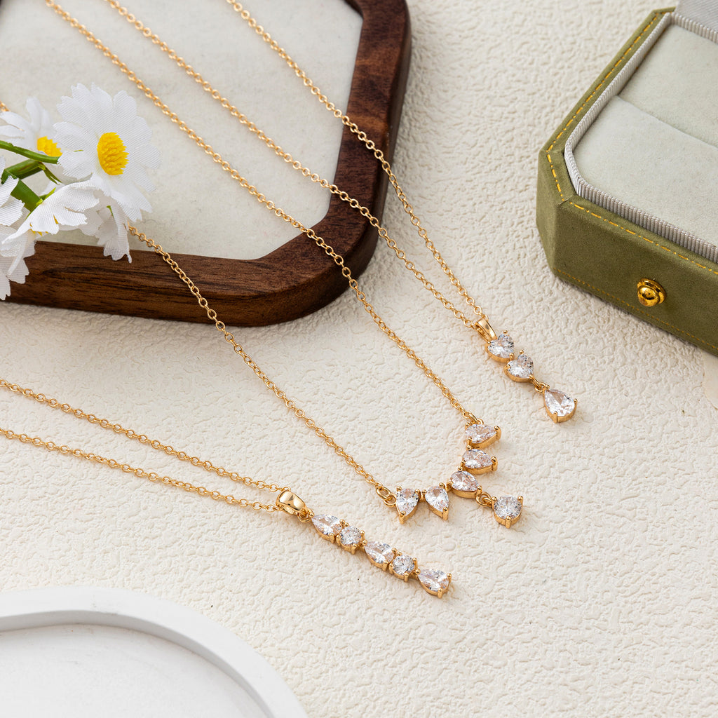 Gold Pear Cut Cubic Zirconia Anti Tarnish Copper Necklace For Women Bulk