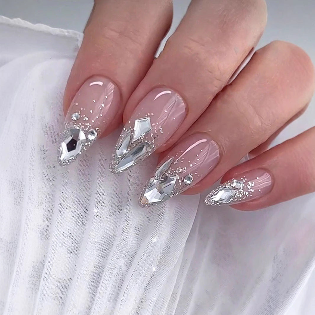 Sparkle White CZ Baby Pink Finger Nail Pack Of 10+Extra 14 Bulk