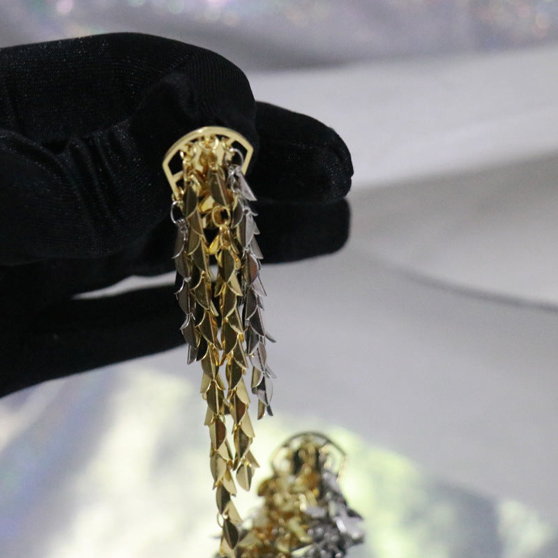 Luxury Dual Tone Cascading Leaf Gold Silver Copper Dangler Earrings Bulk