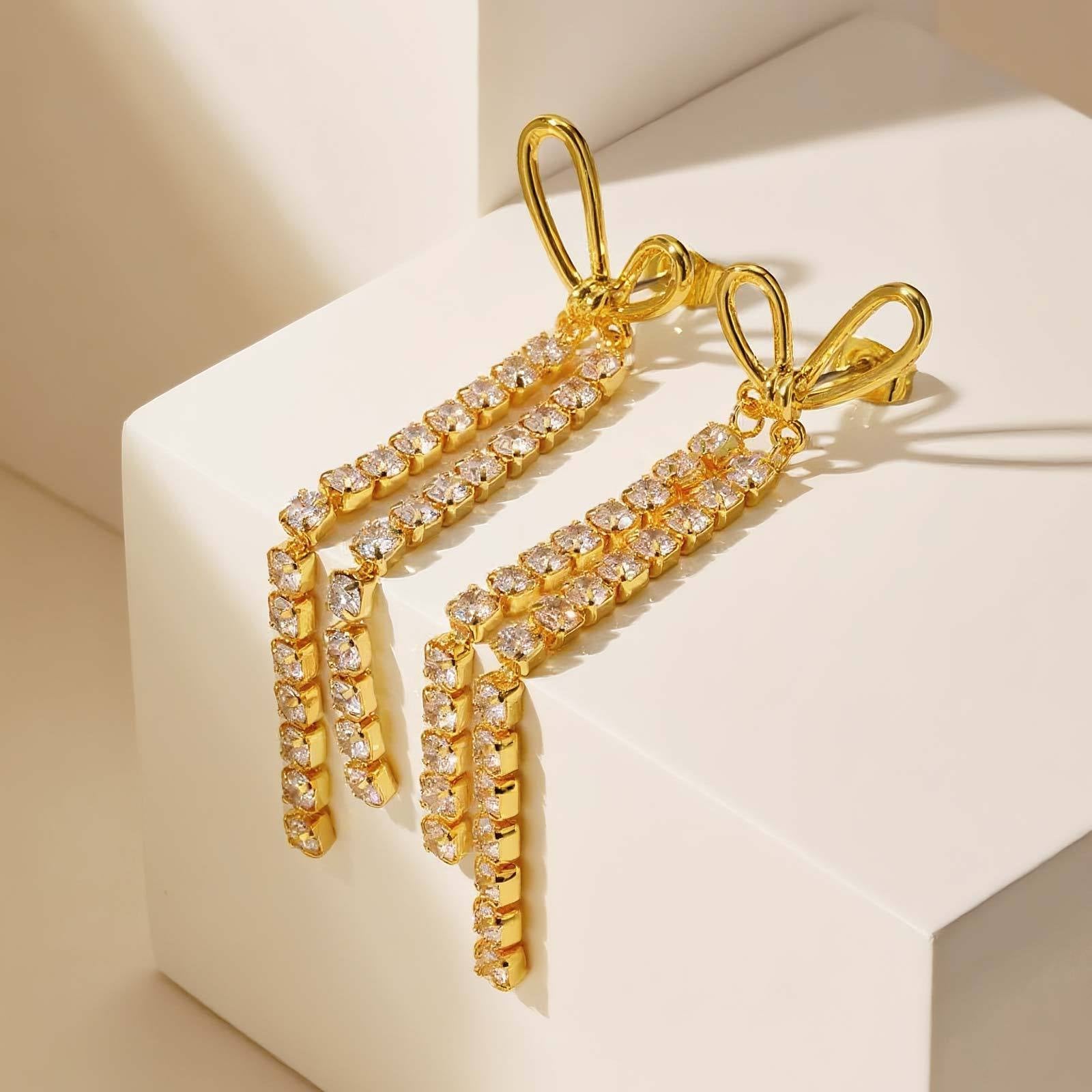 Bulk Bow Design Gold CZ Anti Tarnish Stainless Steel Drop Earrings
