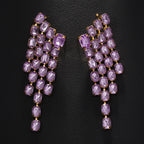 Purple Solitaire Crystal 18K Gold Dangler Tassel Earring Women Bulk