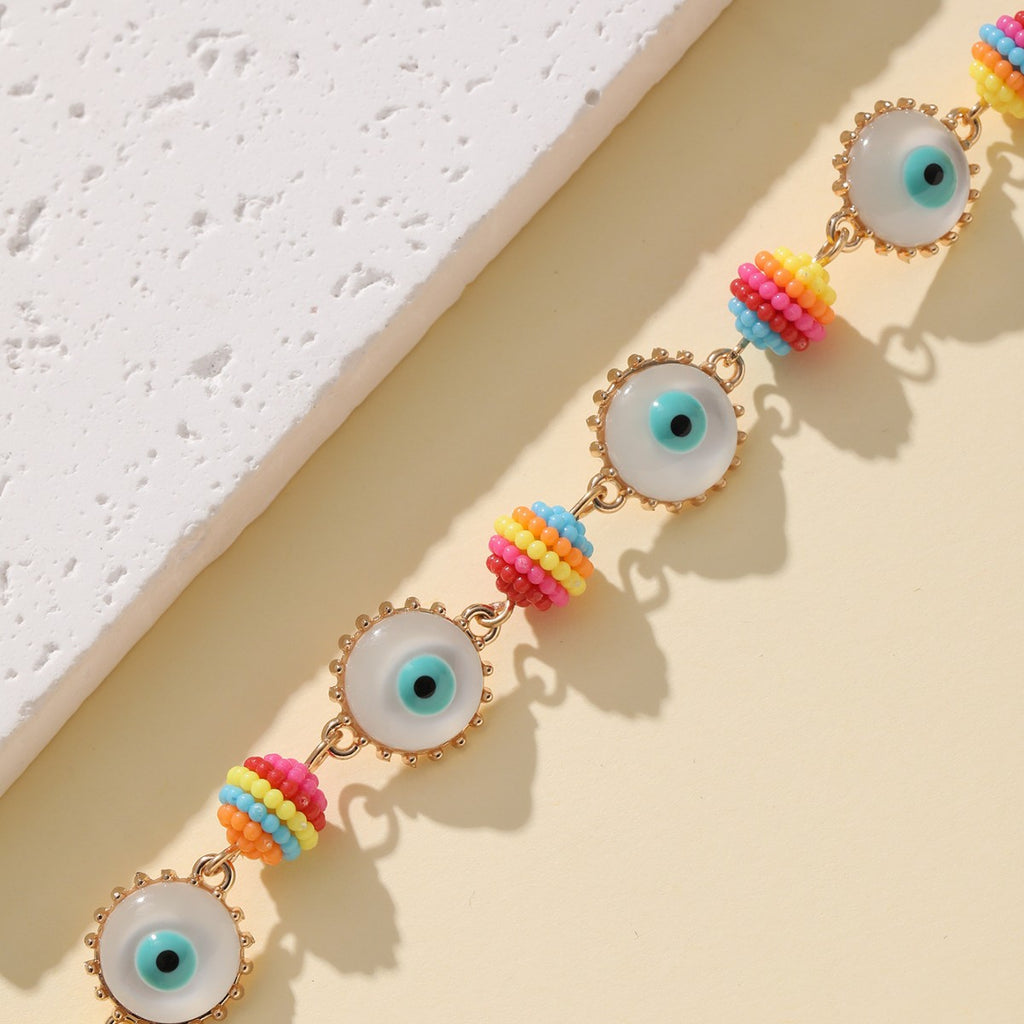 Rainbow Evil Eye 18K Gold Multicolour Handmade Beaded Bracelet Bulk