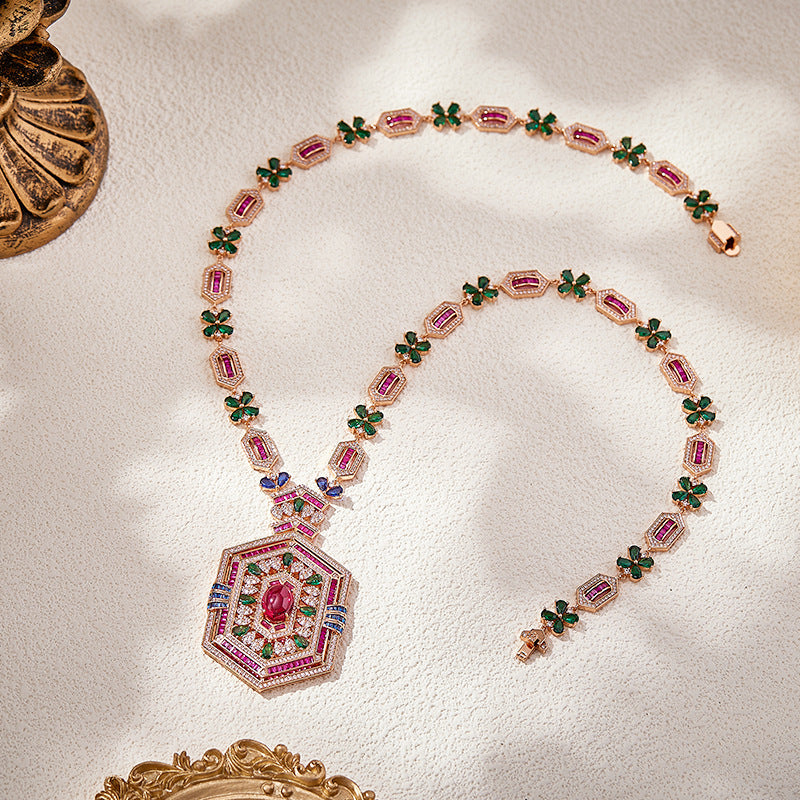 Hexagon Design Gold CZ Kundan-Polki Copper Necklace Combo Set Wholesale