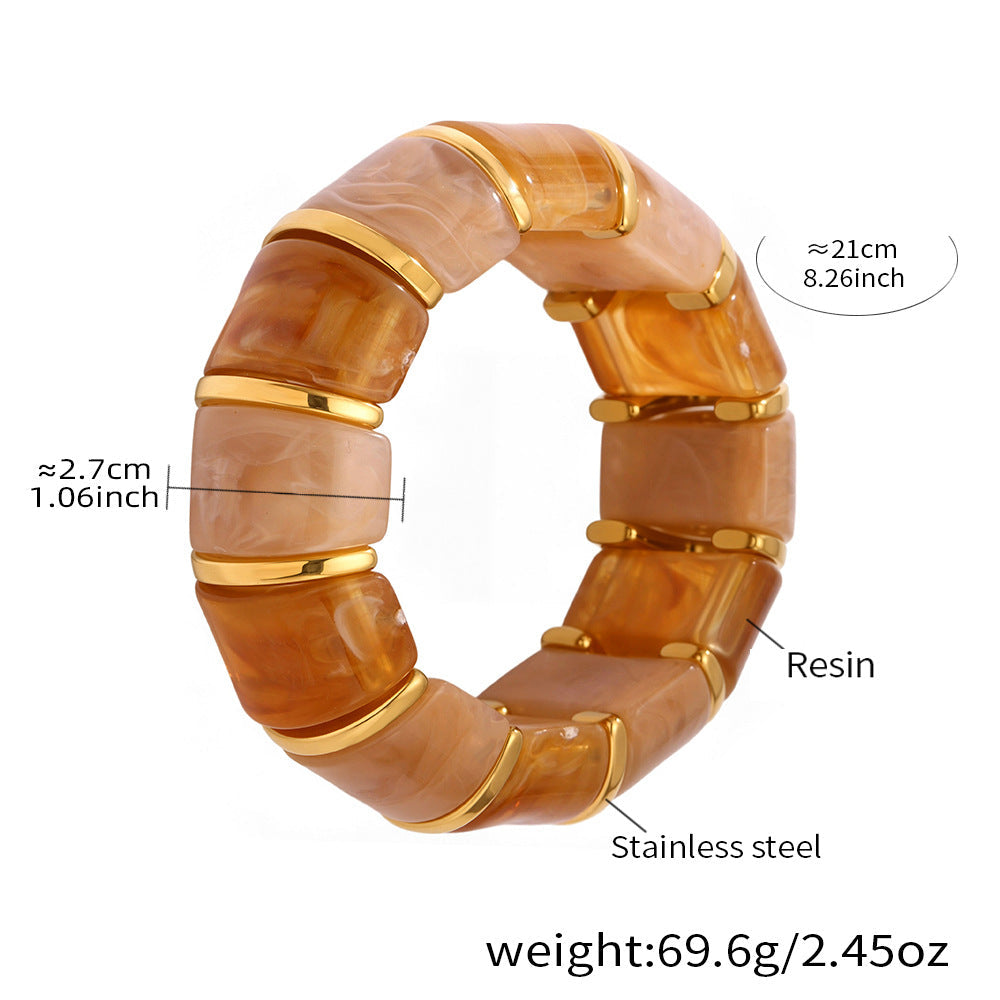 Glossy Multi Gold Resin Stainless Steel Stackable Bracelet Bulk