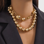 Ball 18K Gold Silver Pearl Anti Tarnish Dual Layer Necklace Women Bulk