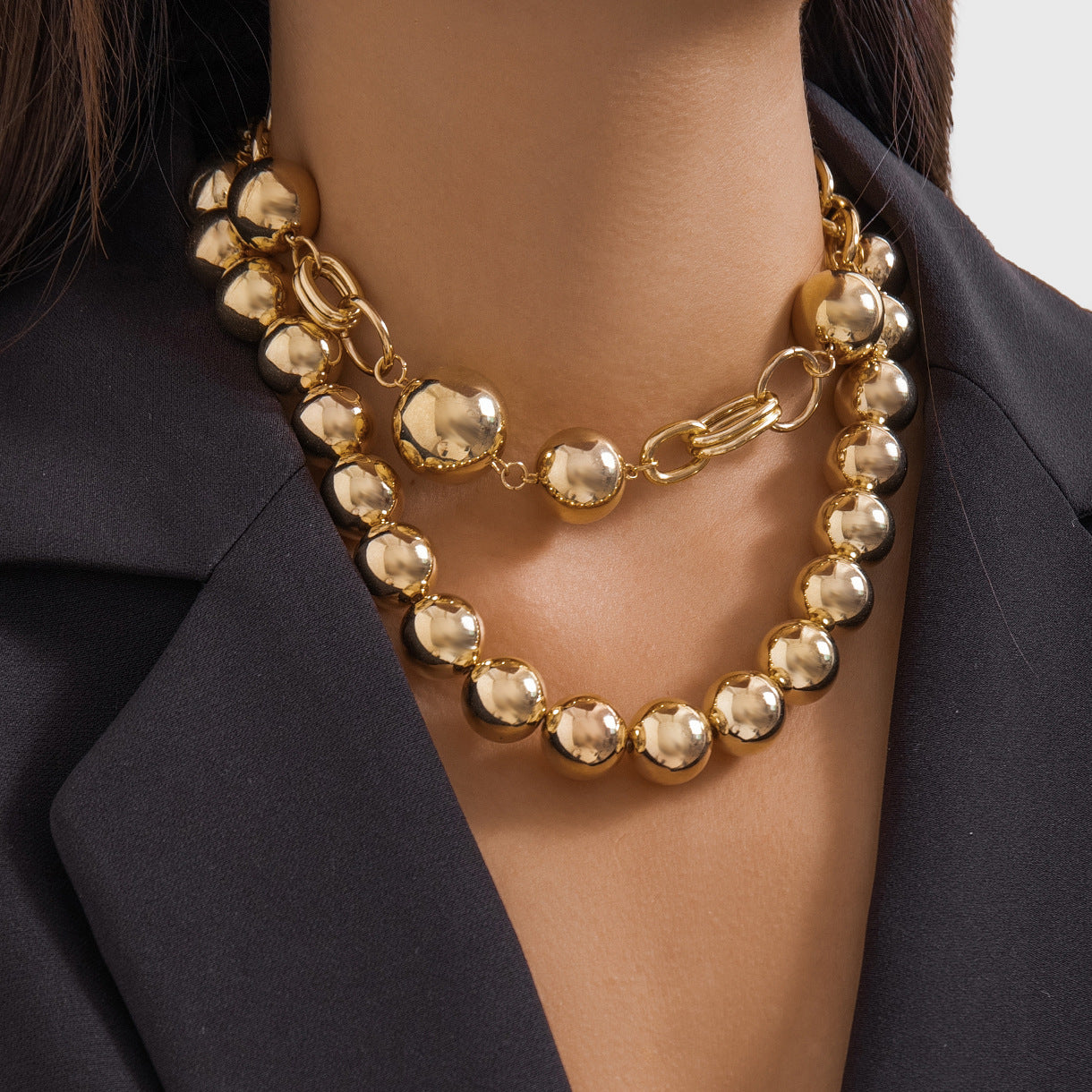 Glossy Beads Ball 18K Gold Anti Tarnish Dual Layer Necklace Women Bulk Main image