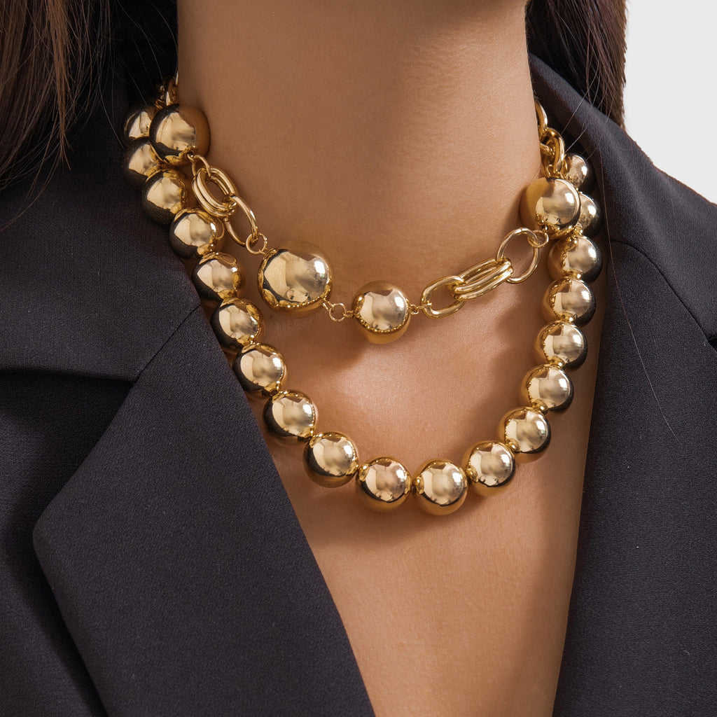 Glossy Beads Ball 18K Gold Anti Tarnish Dual Layer Necklace Women Bulk