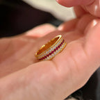 18K Gold Pink Cubic Zirconia Surface Anti Tarnish Band Ring Women Bulk