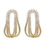 Rhinestone Pearl Layer Gold Anti Tarnish Dangler Tassel Earring Bulk