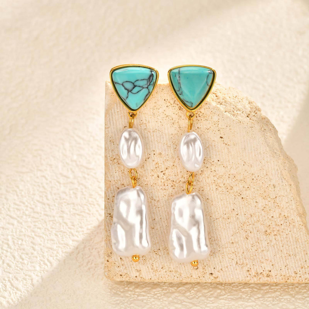 Bulk Triangle Gold Beads Turquoise Stainless Steel Dangler Earrings