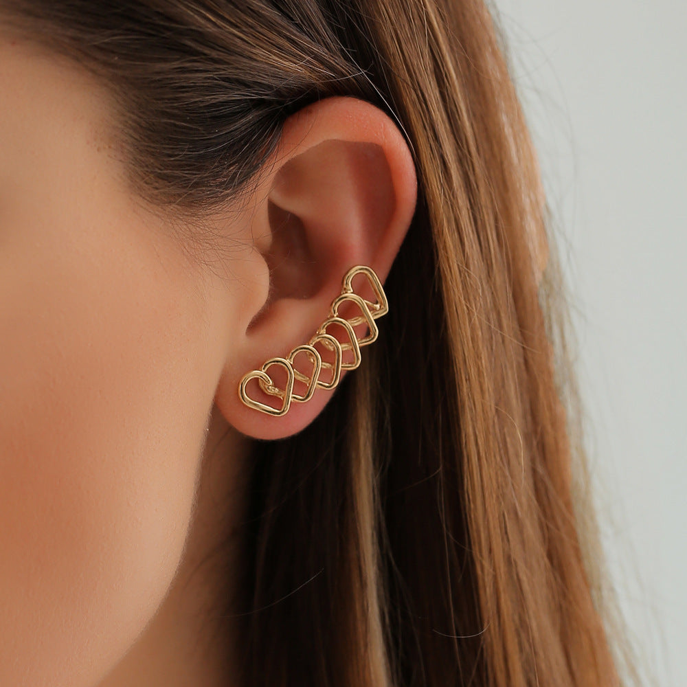 Elegant Floral Leaf Heart Gold Silver Rhinestone Left Ear Cuff Earrings Bulk