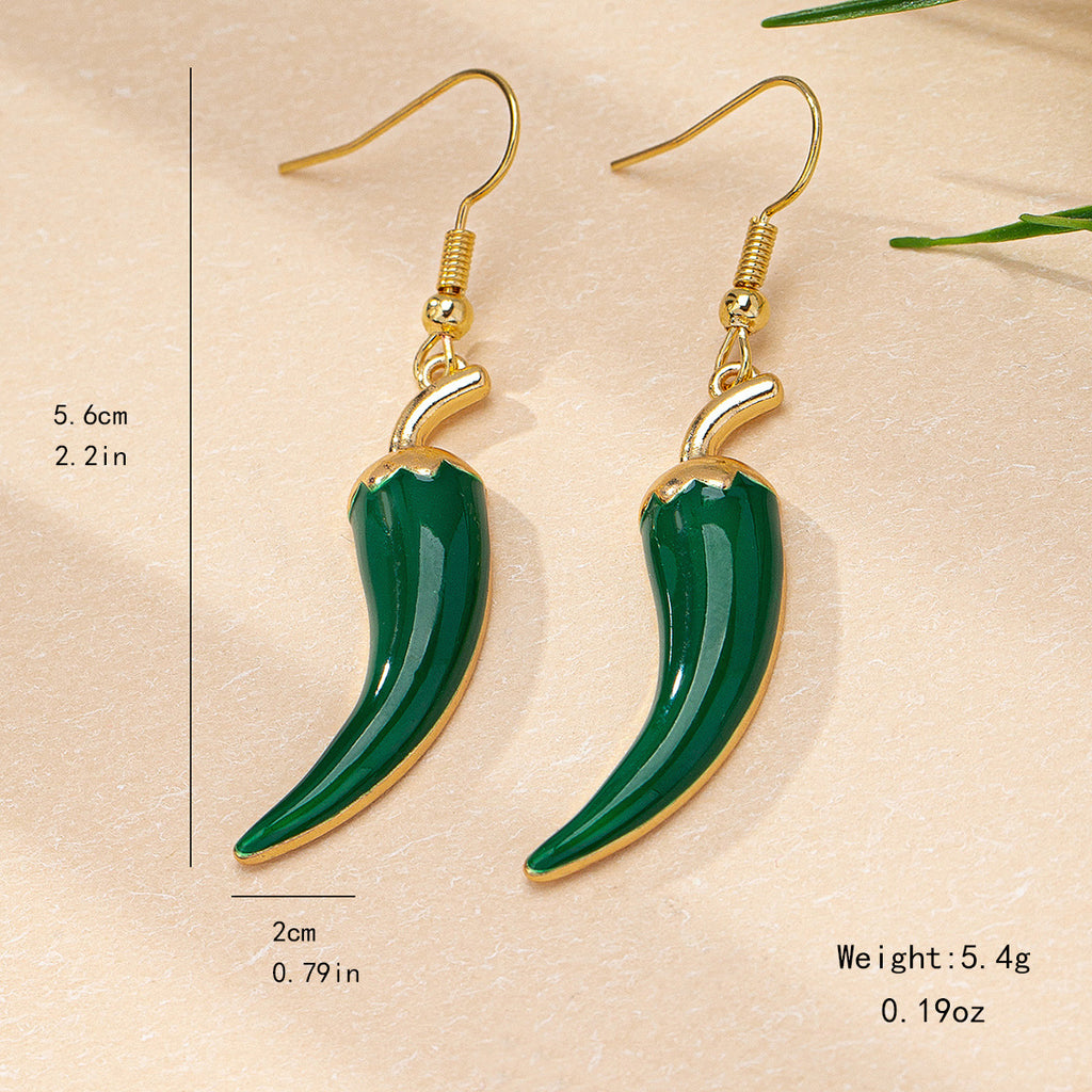 Trendy Red Green Mirchi And Spice Gold Enamel Dangler Earrings Bulk