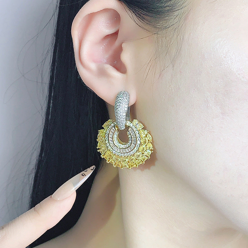 Baguette Yellow Silver Cubic Zirconia Crystal Anti Tarnish Hoop Dangler Earring For Women Secondary image
