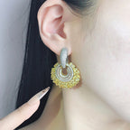 Baguette Yellow Silver Cubic Zirconia Crystal Anti Tarnish Hoop Dangler Earring For Women