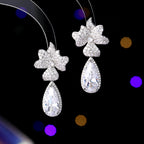Floral Flower 18K Gold Plated Blue Yellow Pink Crystals Copper Drop Dangler Earrings For Women