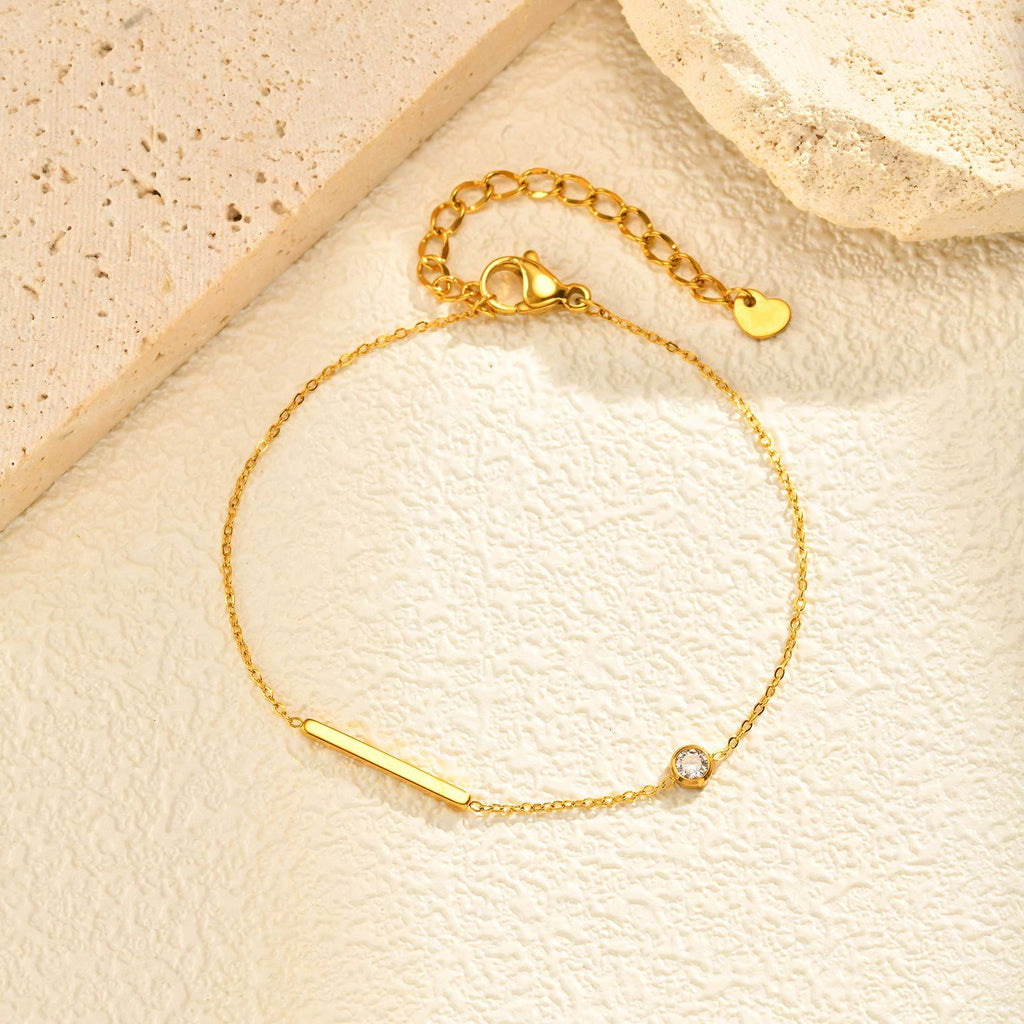 Gold Minimal Bar Plain Stainless Steel Bracelet Pendant Chain Combo Bulk