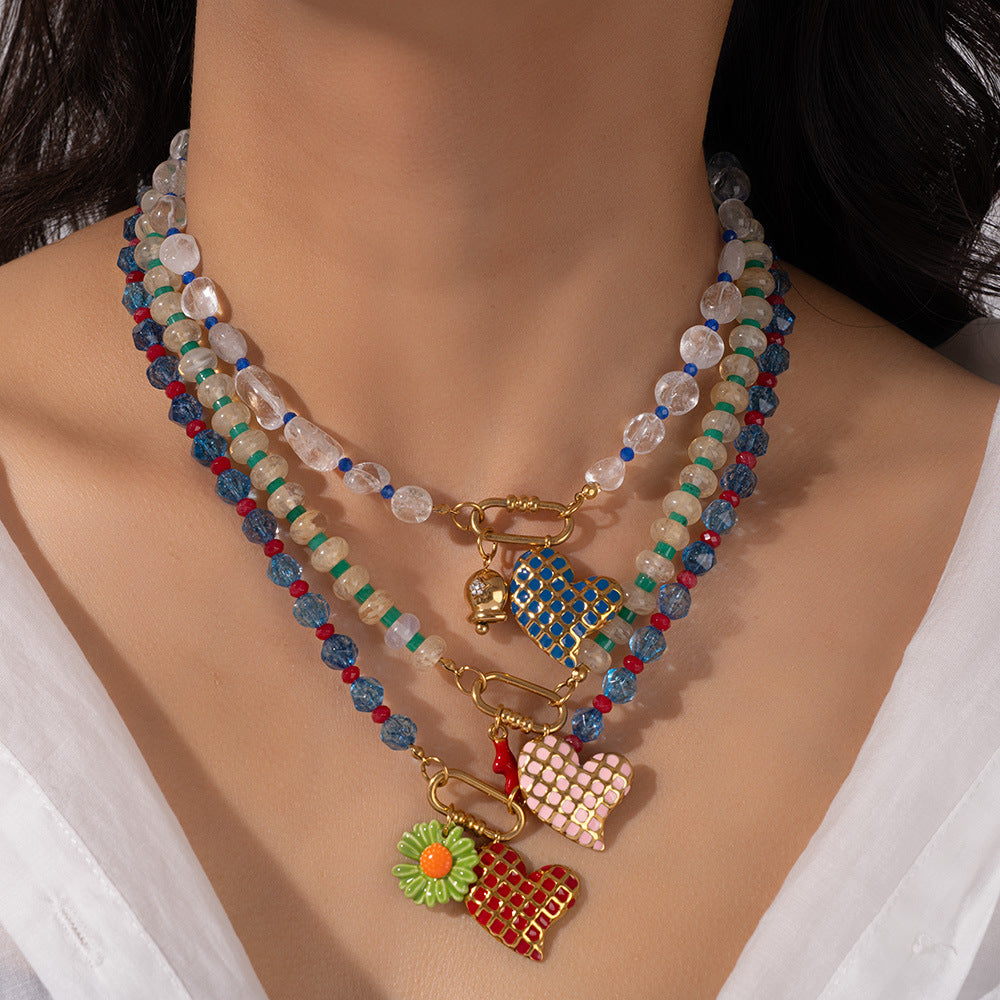 Heart Crystal Multicolor Beads 18K Gold Charm Necklace For Women Bulk