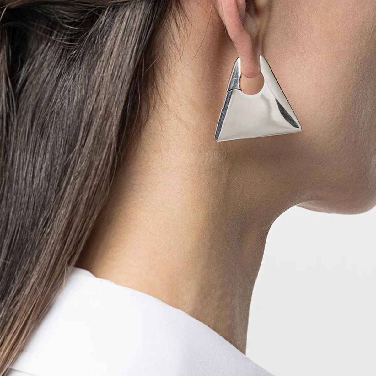 Triangle 18K Gold Silver Anti Tarnish Hoop Earring For Women Bulk Secondary image