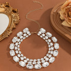 Cushion Cut Solitaire Layer Silver Gold Anti Tarnish Choker Necklace For Women