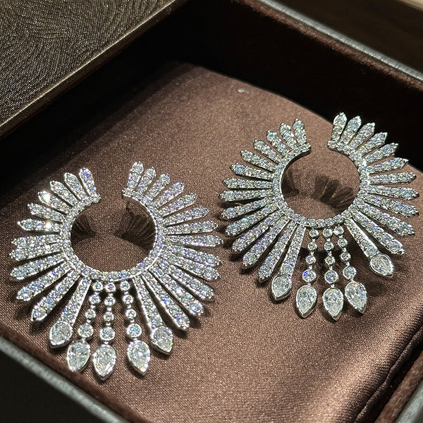 Silver Statement Chandelier Cubic Zirconia Copper Hoop Earrings Women Bulk Main image