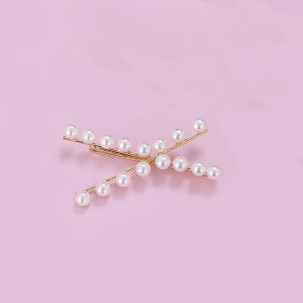 Cross Over White Pearl On Surface 18K Gold Anti Tarnish Hair Pin Hair Accessories For Women Kids Main image