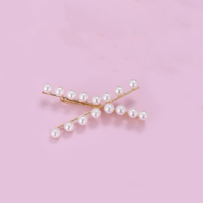 Cross Over White Pearl On Surface 18K Gold Anti Tarnish Hair Pin Hair Accessories For Women Kids Main image