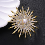 Gold Sunburst Gold CZ Pearl Anti Tarnish Copper Stud Earrings Bulk