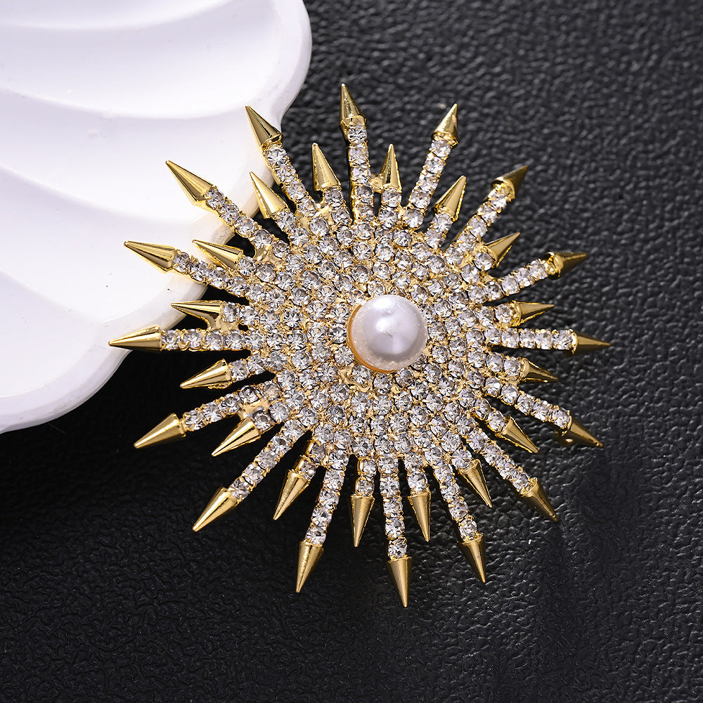 Gold Sunburst Gold CZ Pearl Anti Tarnish Copper Stud Earrings Bulk