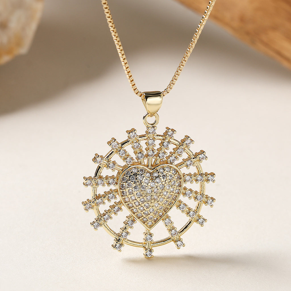 Gold Heart Start Cross Gold Cubic Zirconia Copper Pendant Chain Women Bulk