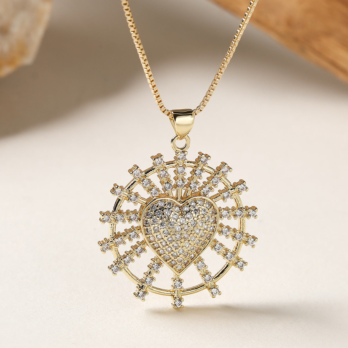 Gold Heart Start Cross Gold Cubic Zirconia Copper Pendant Chain Women Bulk