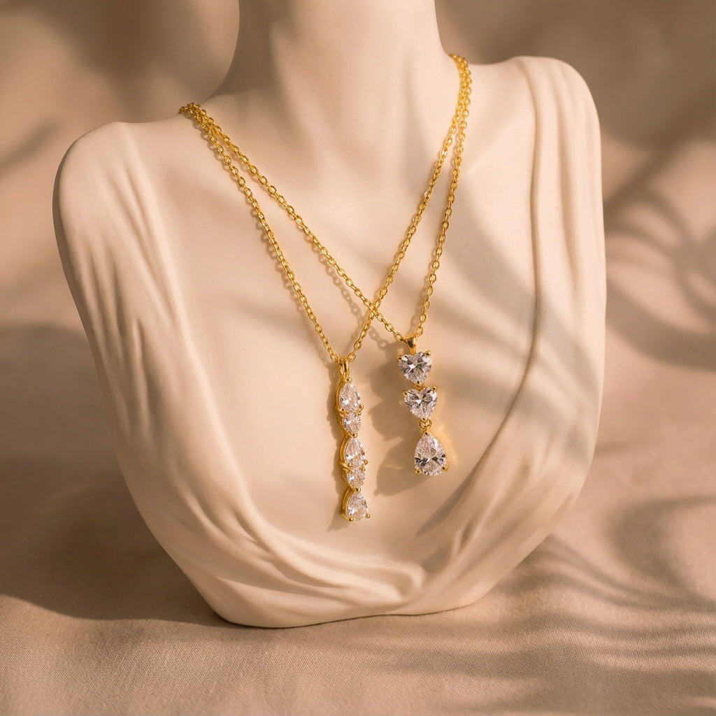 Gold Pear Cut Cubic Zirconia Anti Tarnish Copper Necklace For Women Bulk