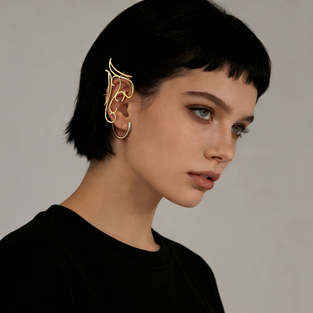 Minimalist Calligraphy Gold Plated Plain Single Ear Cuff Earrings Bulk