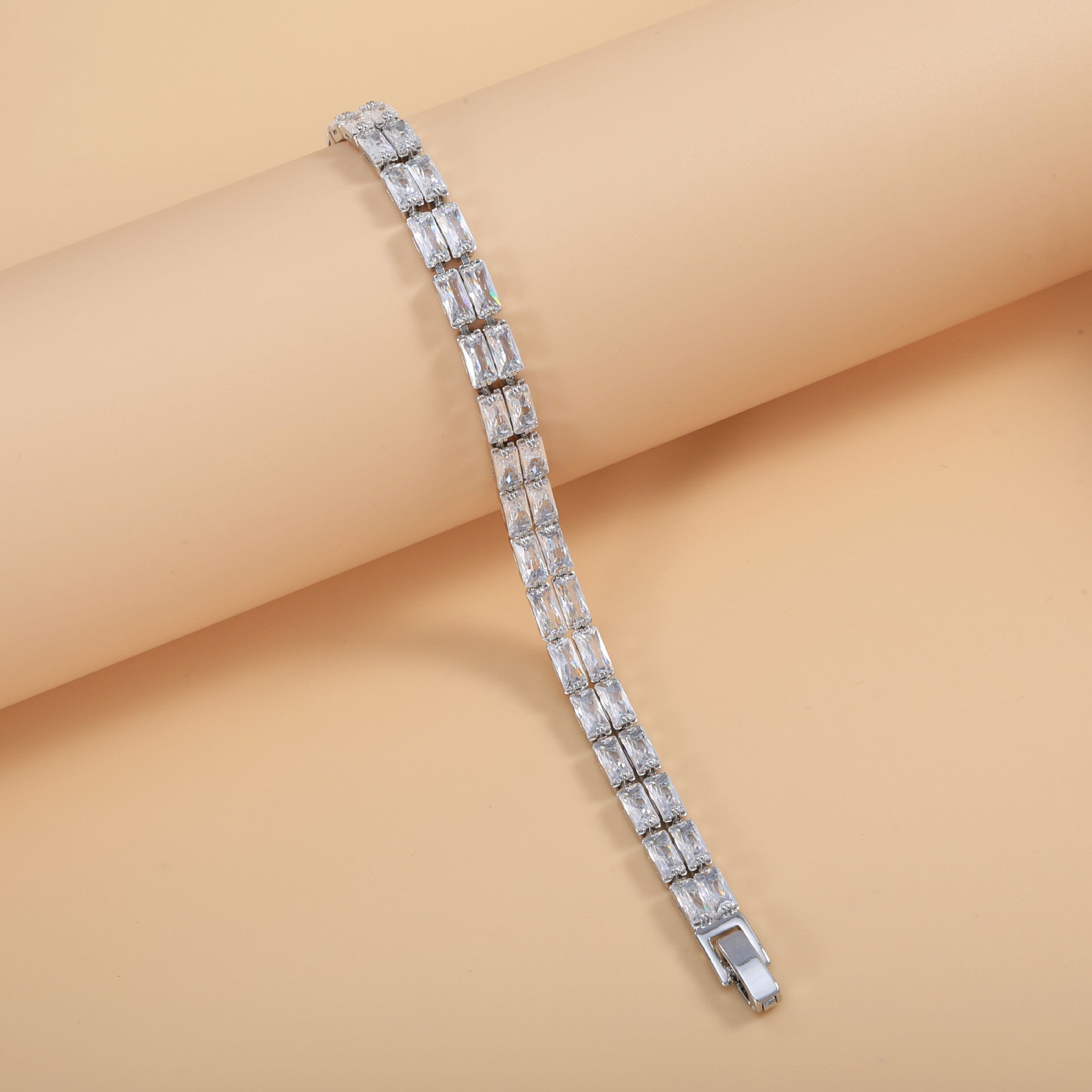 Bulk Baguette Cut Tennis Style Gold Silver Plated CZ Copper Bracelet