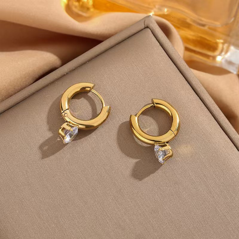 Gold Huggie With Round Cut CZ Stainless Steel Hoop Earrings Wholesale