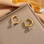 Gold Huggie With Round Cut CZ Stainless Steel Hoop Earrings Wholesale