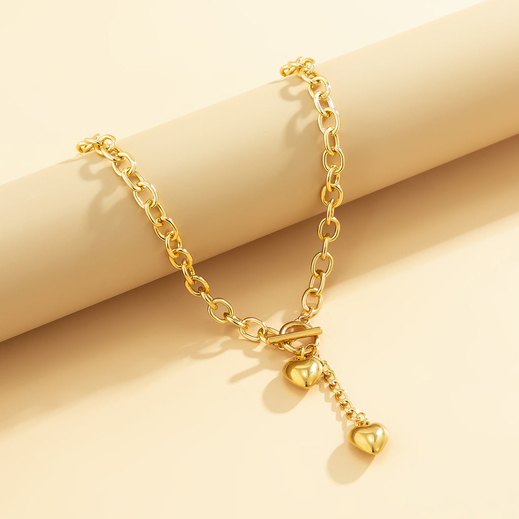 Dual Heart Toggle Lock 18K Gold Necklace Link Chain For Women Bulk