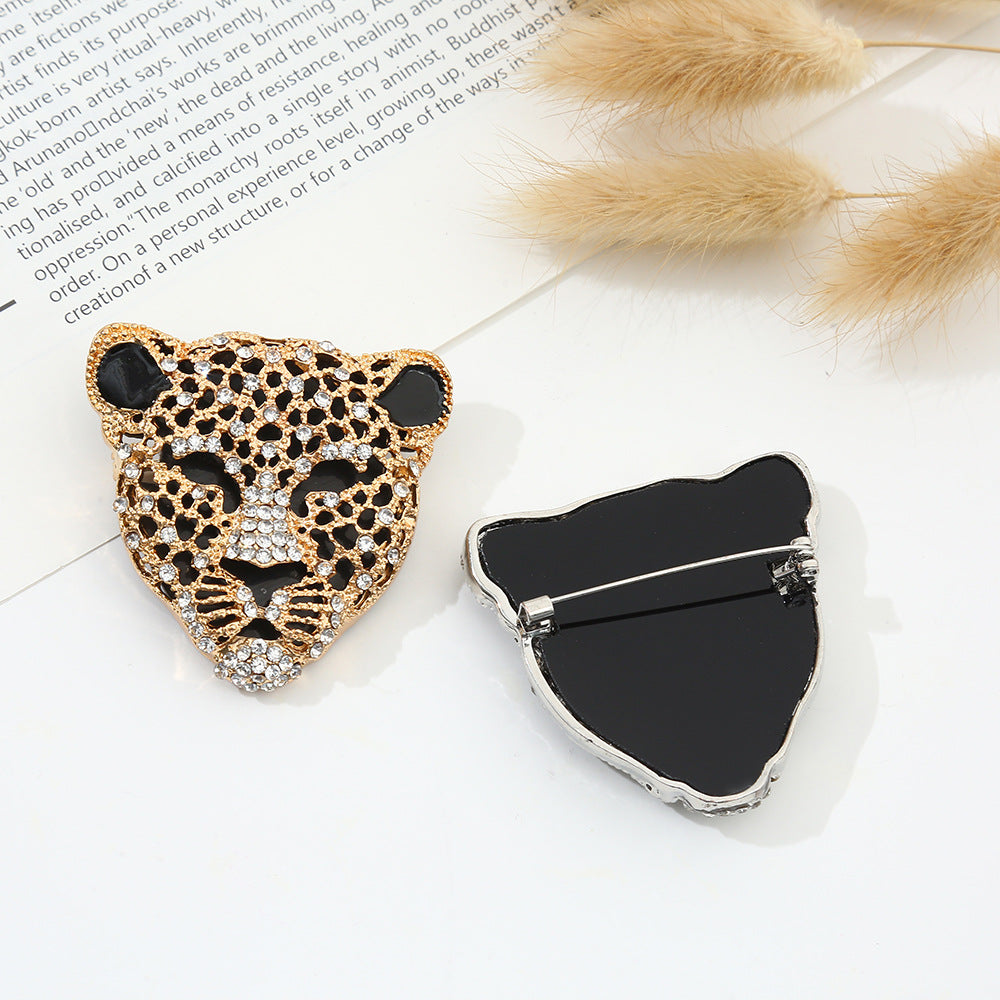 Leopard Face Cubic Zirconia 18K Gold Silver Brooch For Women Bulk
