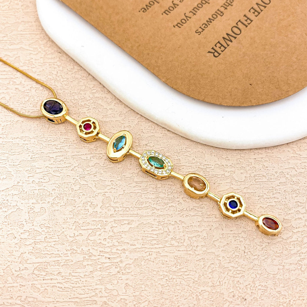 Designer Rainbow Crystal Gold Silver CZ Stainless Steel Necklace Bulk