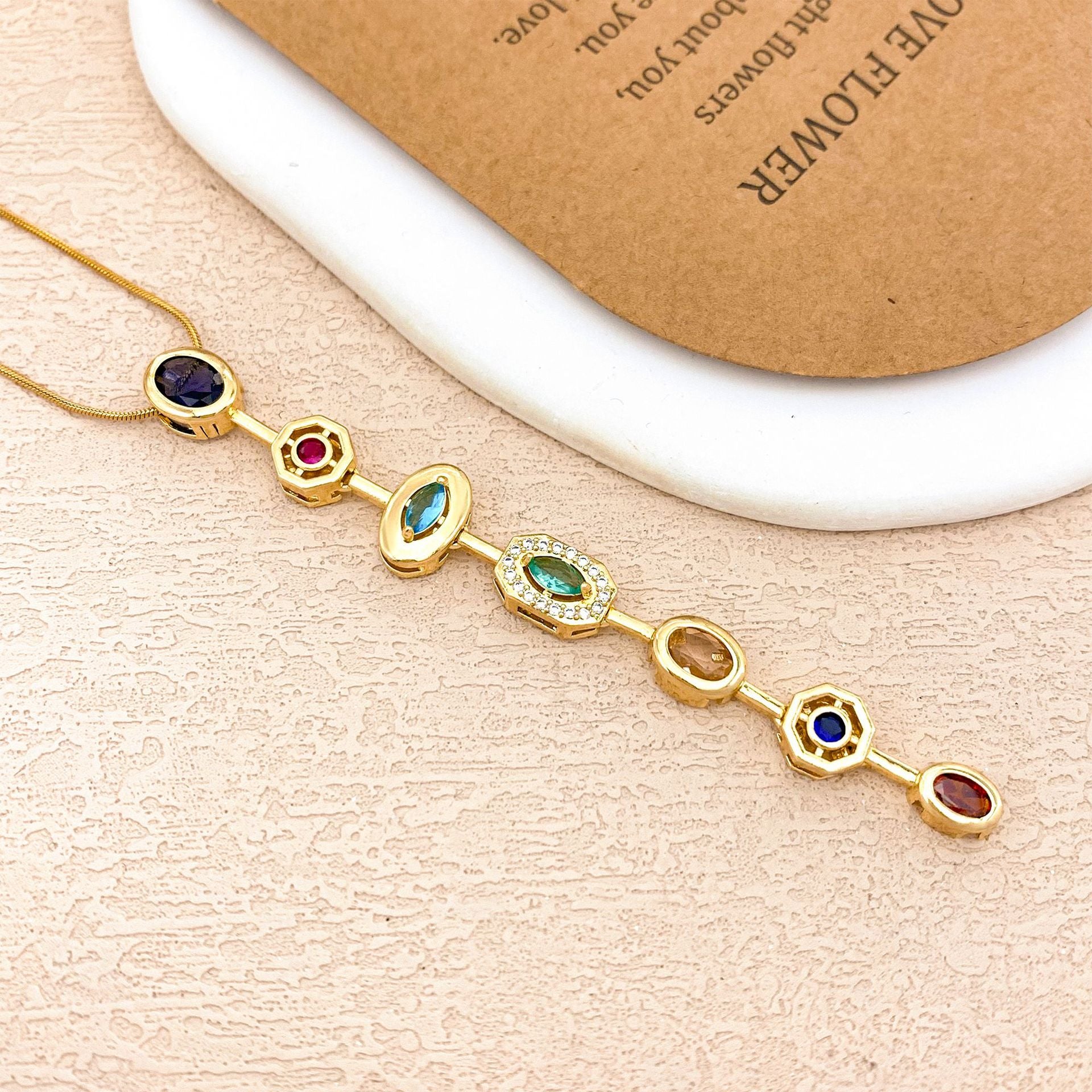 Designer Rainbow Crystal Gold Silver CZ Stainless Steel Necklace Bulk