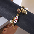 Strawberry Cake Bread Inlaid Pearl Cubic Zirconia Anti Tarnish Charm Chain Bracelet For Women
