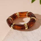 Acrylic Bamboo 18K Gold Blue Beads Stackable Adjustable Bracelet Bulk